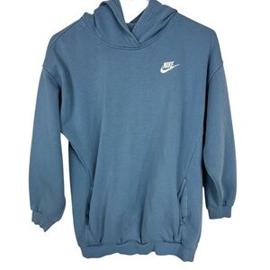 Nike Kids Blue Club Fleece Hoodie with White Logo L